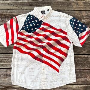 Men’s beautiful American Flag Button down Up Shirt size large patriotic
